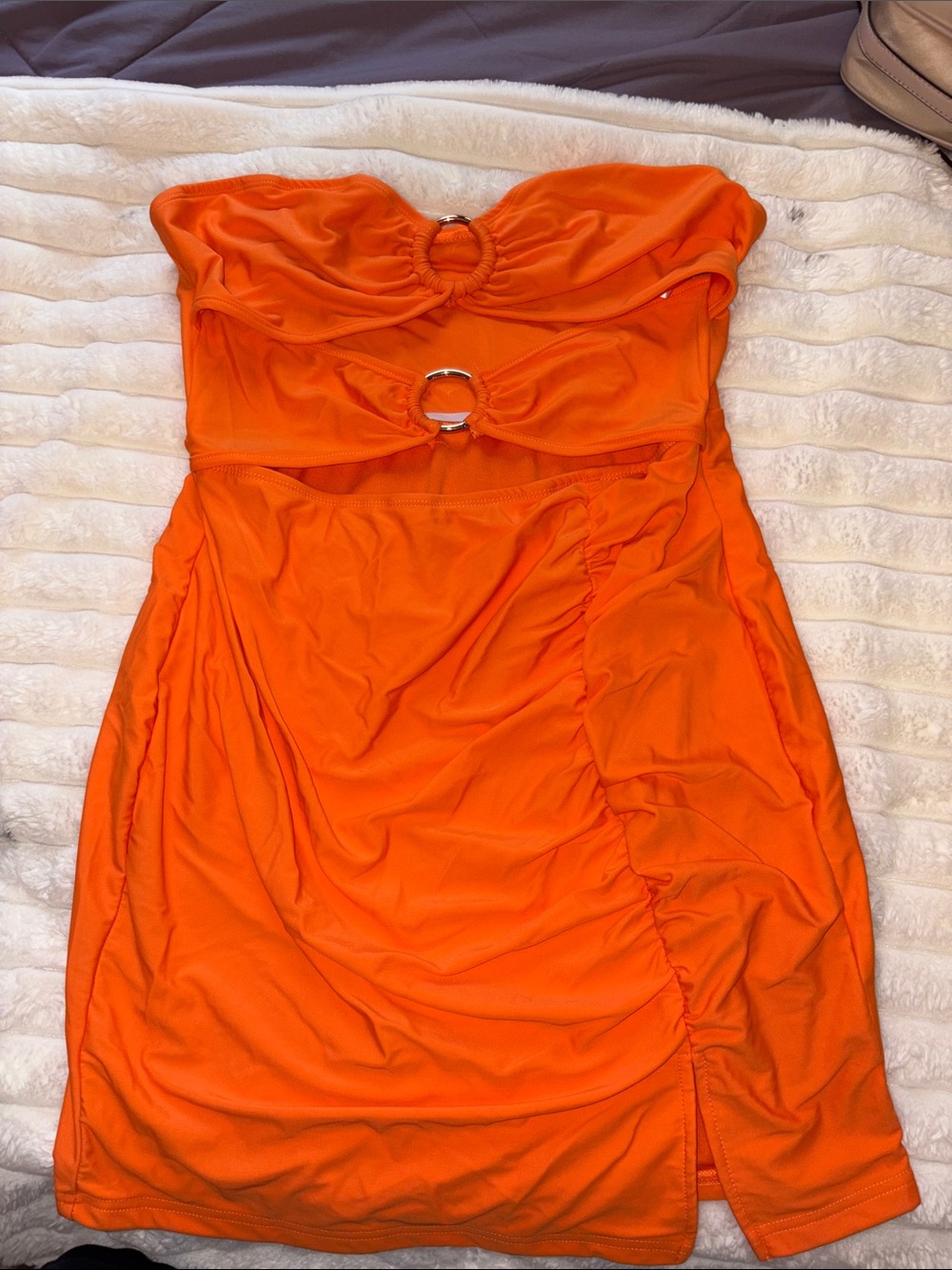 Strapless Orange Ring-Detail Women’s Dress